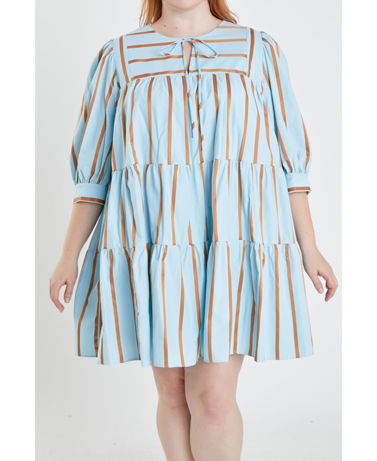 Women's Plus size Striped Blouson Mini Dress - Blue multi