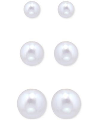 3-Pc. Set Cultured Freshwater Pearl (5, 7 & 9mm) Graduated Stud Earrings in Sterling Silver, Created for Macy's