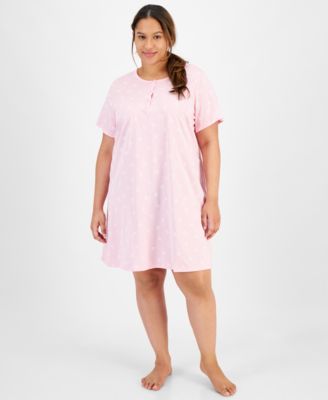 Plus Size Cotton Ditsy Floral Henley Sleepshirt
