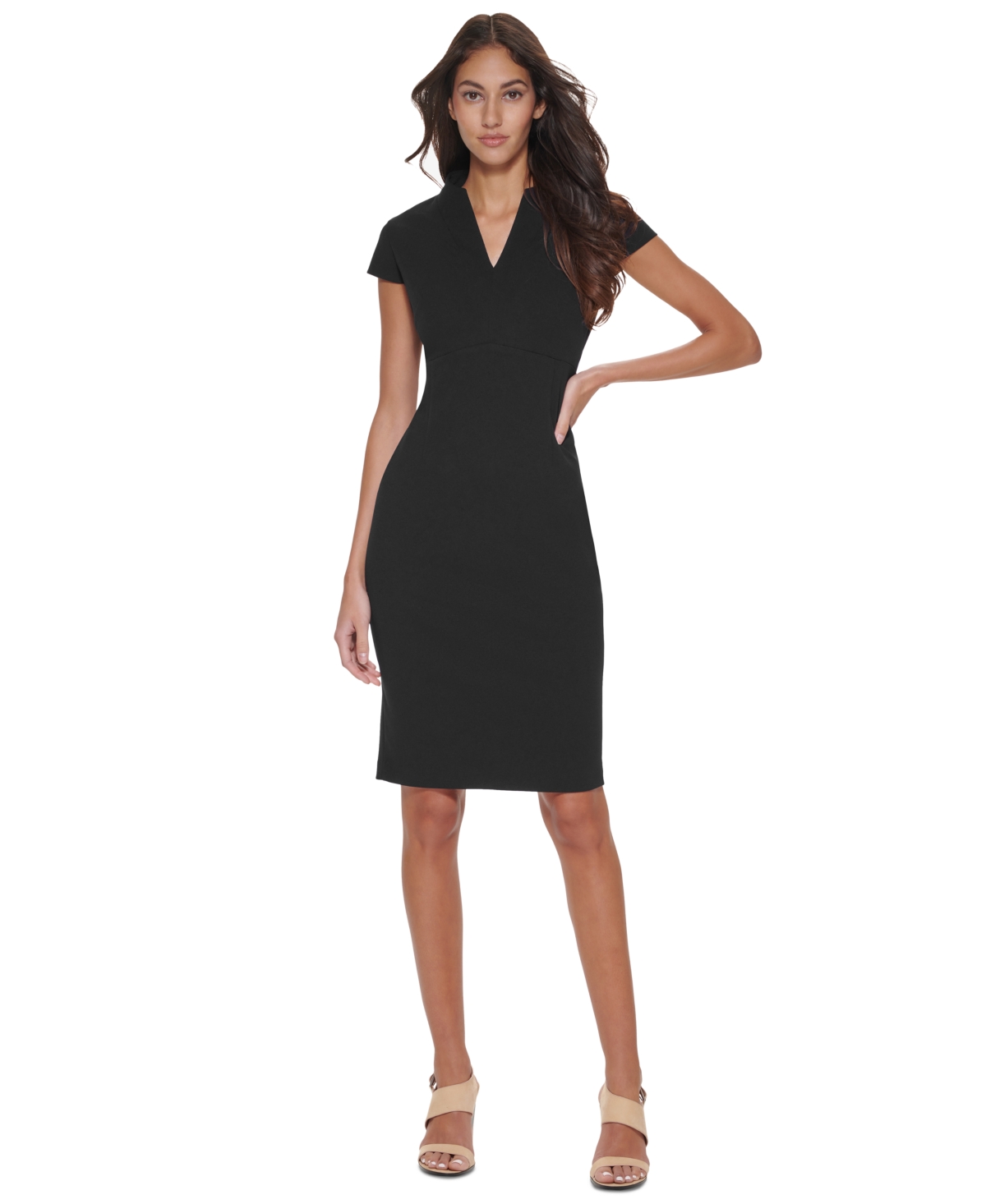 Shop Calvin Klein Petite Short-sleeve Sheath Dress In Black