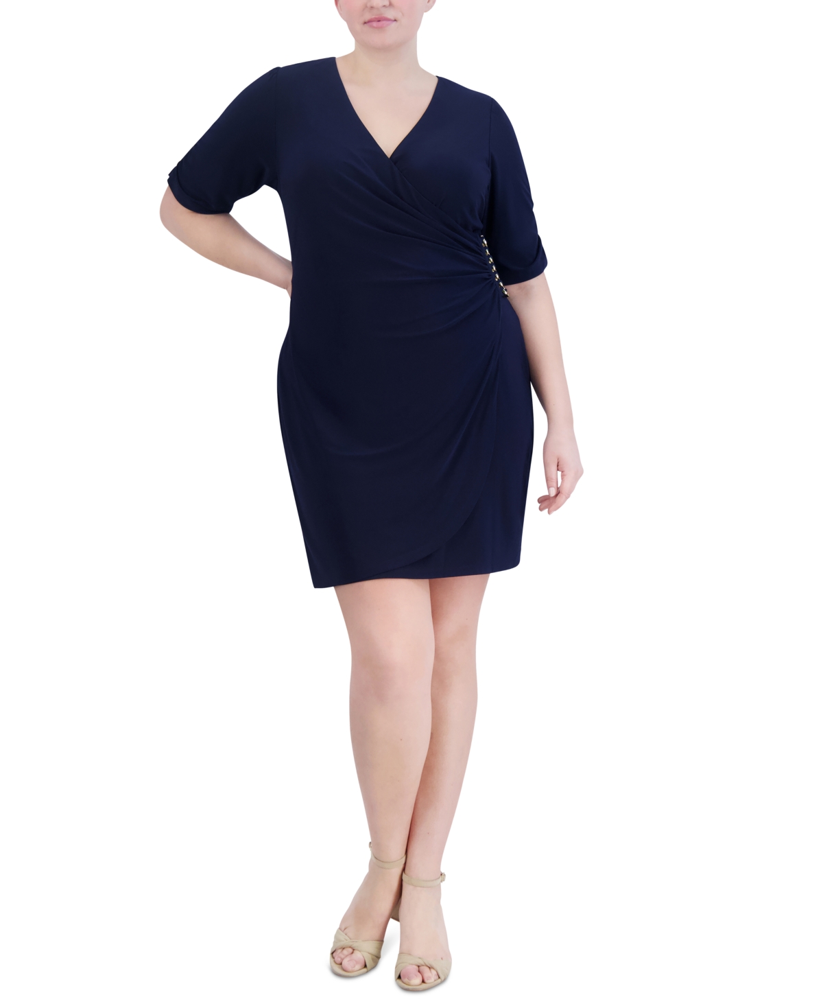 Jessica Howard Plus Size Side-ruched Sheath Dress In Navy