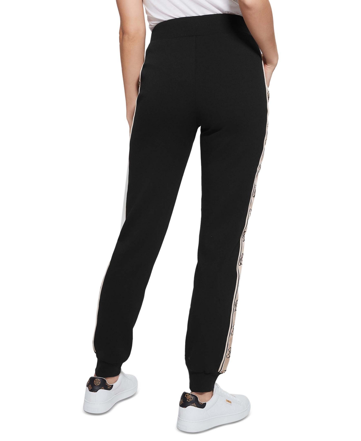 Shop Guess Women's Britney High Rise Logo Stripe Jogger Pants In Jet Black A