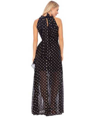 Petite Printed Ruffled Halter Gown