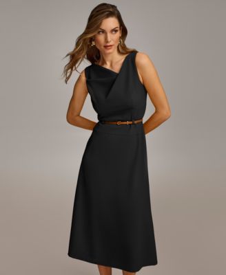 【Donna Karan New York】Belted Asymmetric-Hem Dress Donna Karan Women's Belted Asymmetric Midi Dress - Macy's