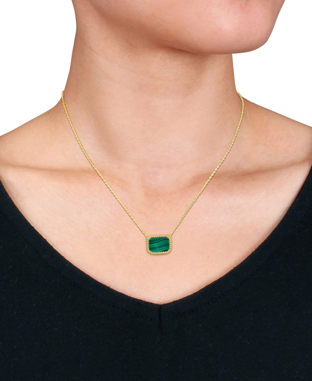 Shop Macy's Malachite Beaded Frame 18" Pendant Necklace In Yellow-plated Sterling Silver