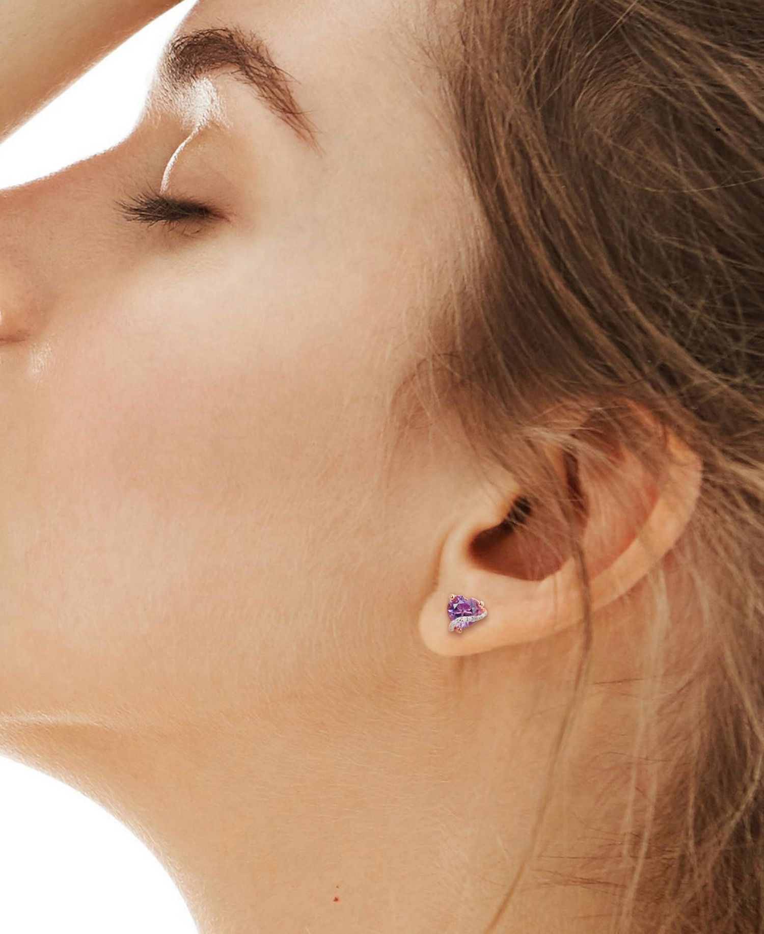 Amethyst (1 1/10 ct. t.w.) and Diamond Accent Heart Stud Earrings in Rose Gold Over Silver