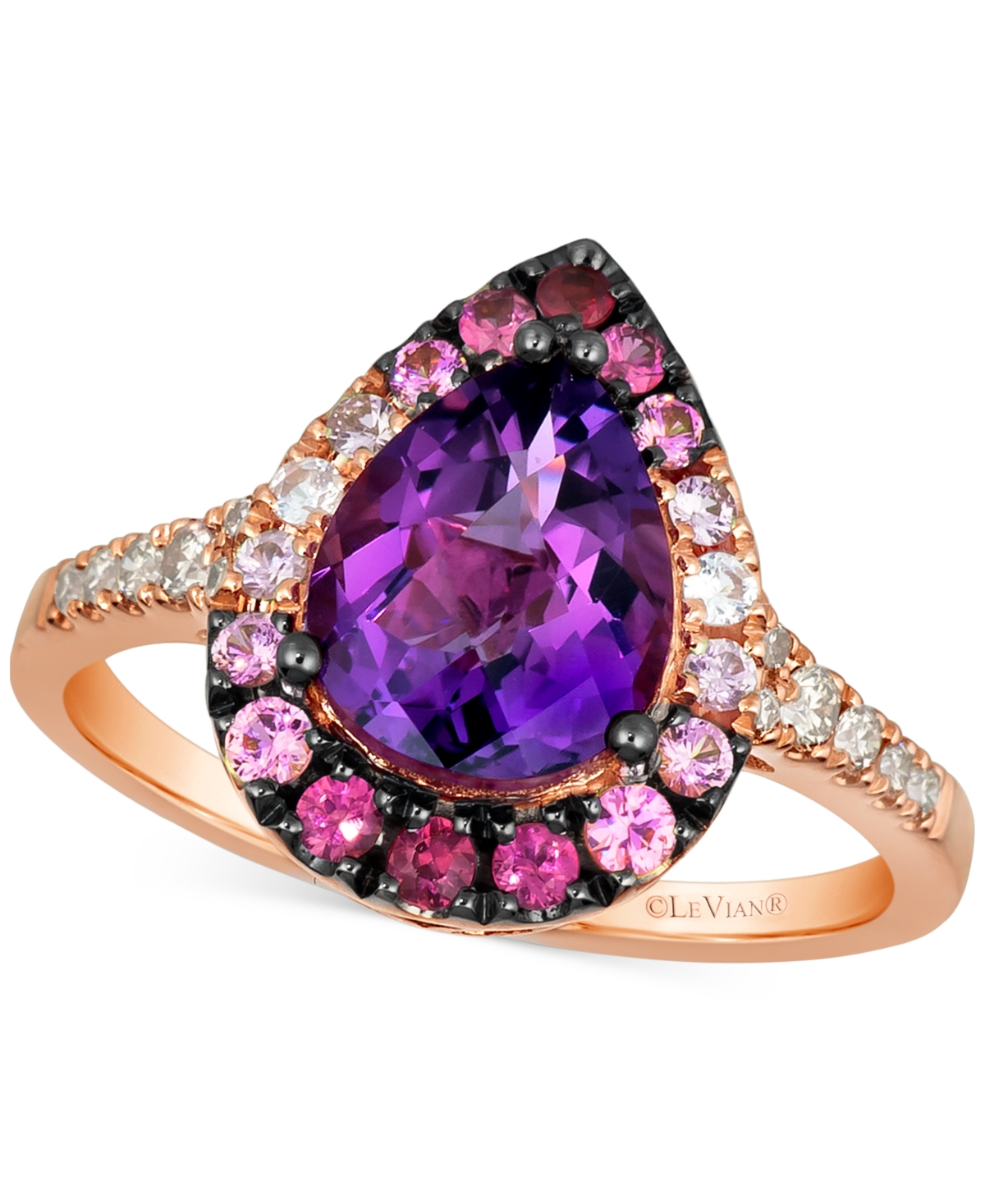 Le Vian Multi-gemstone (2-1/5 Ct. T.w.) & Nude Diamond (1/6 Ct. T.w.) Pear Halo Ring In 14k Rose Gold In K Rg