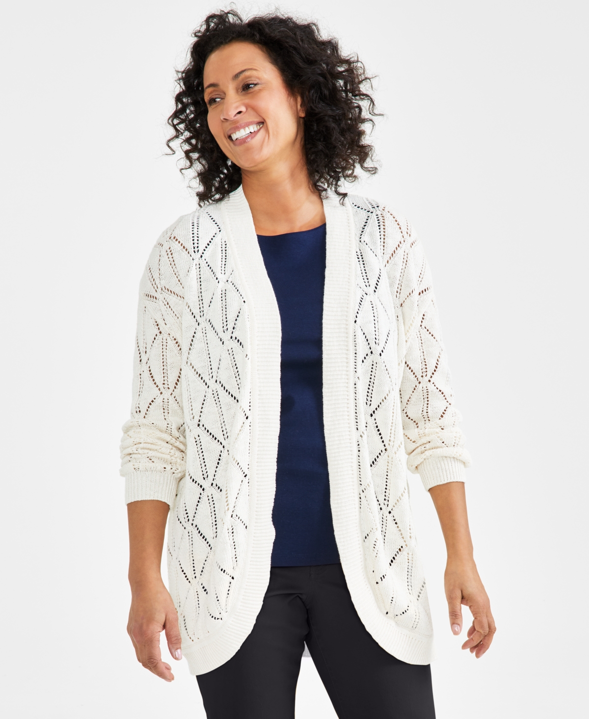 Style & Co Women's Pointelle Open-front Cardigan, Created For Macy's In Beige