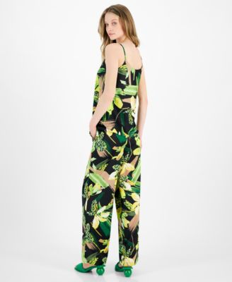 Shop Bar Iii Womens Printed Cowlneck Camisole Top Drawstring Waist Pull On Pants Created For Macys In Black,green