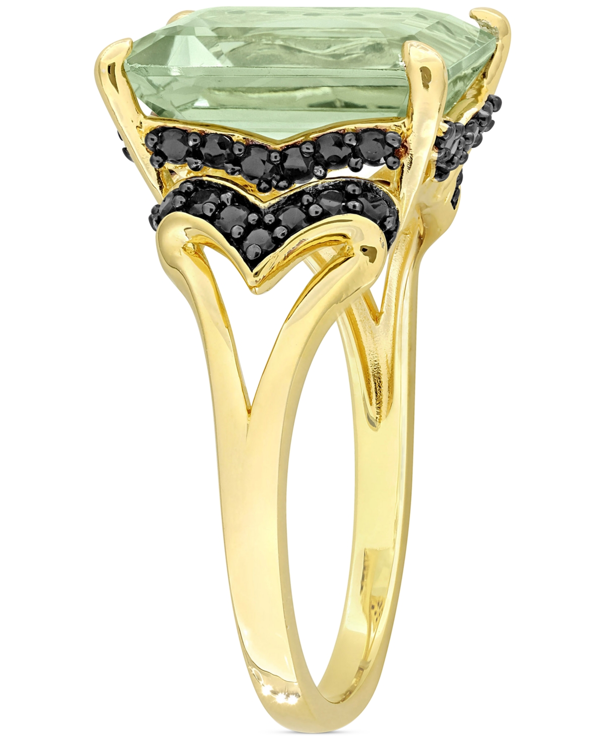 Shop Macy's Green Quartz (5-1/3 Ct. T.w.) & Black Sapphire (3/8 Ct. T.w.) Statement Ring In 18k Gold Flash-plate
