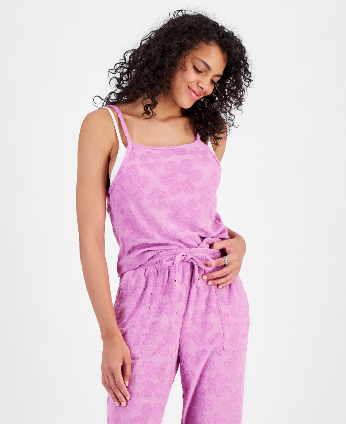 Shop Miken Juniors' Cropped Velour Tank Top Cover-up, Created For Macy's In Violet Sun