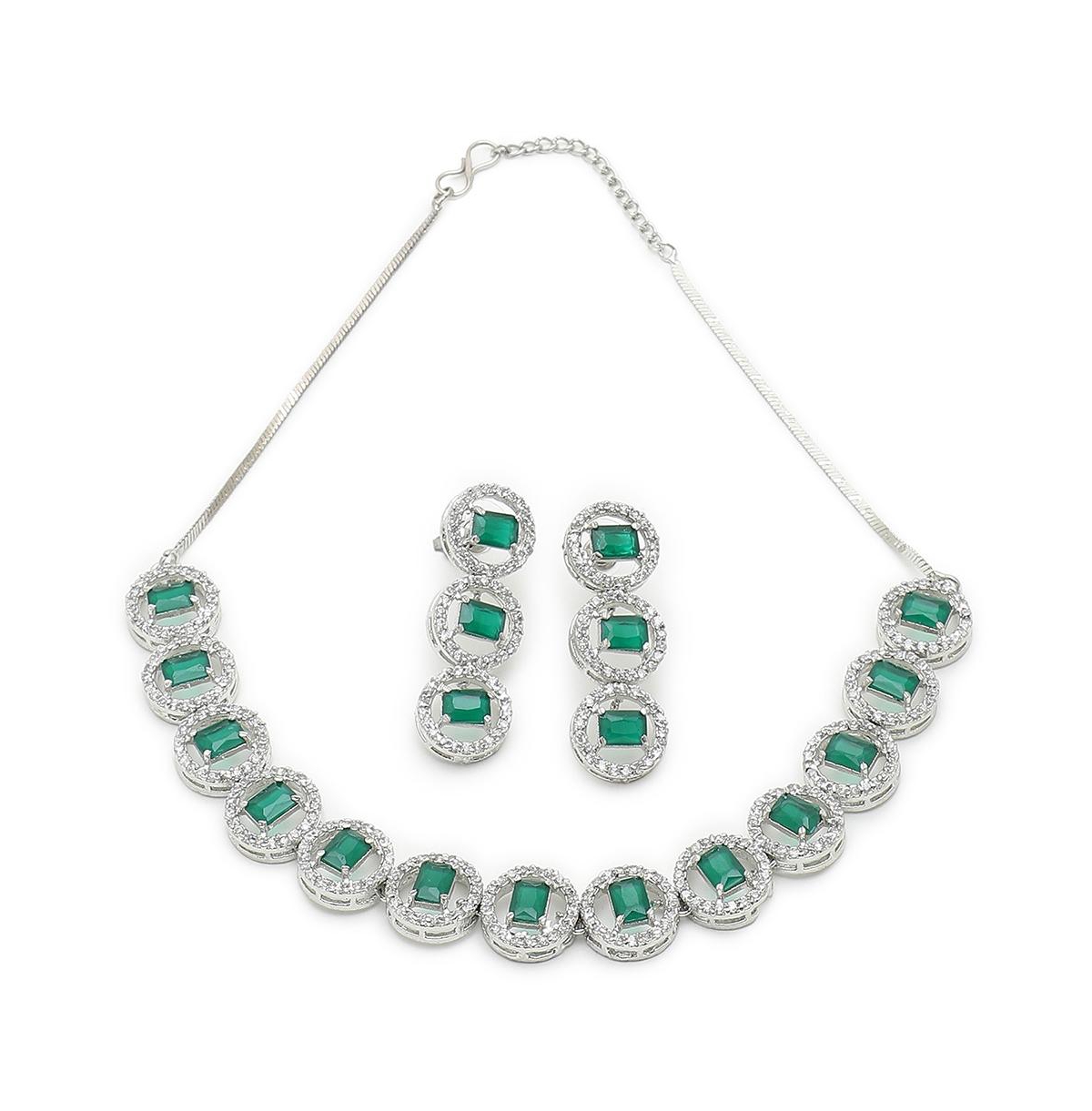 Sohi Women's Green Crystal Bling Necklace And Earrings (set Of 2)