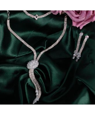 Women's Silver Bling Drop Necklace, Earrings, Bracelet And Ring (Set Of 4)