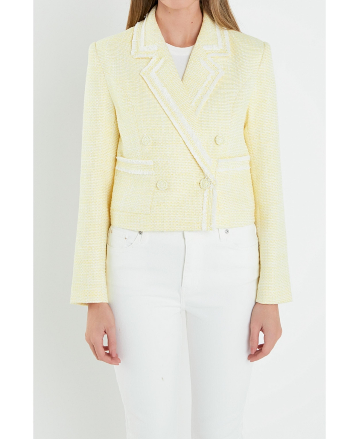 Women's Textured Double Breasted Blazer - Yellow