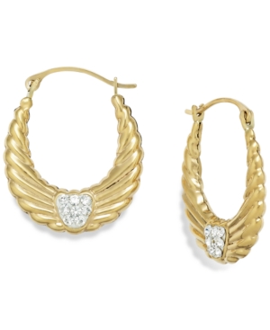 image of Crystal Wing Hoop Earrings in 10k Gold, 19mm