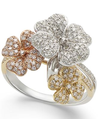 EFFY Collection - Diamond Tri-Tone Flower Ring in 14k Gold (5/8 ct. t.w.)