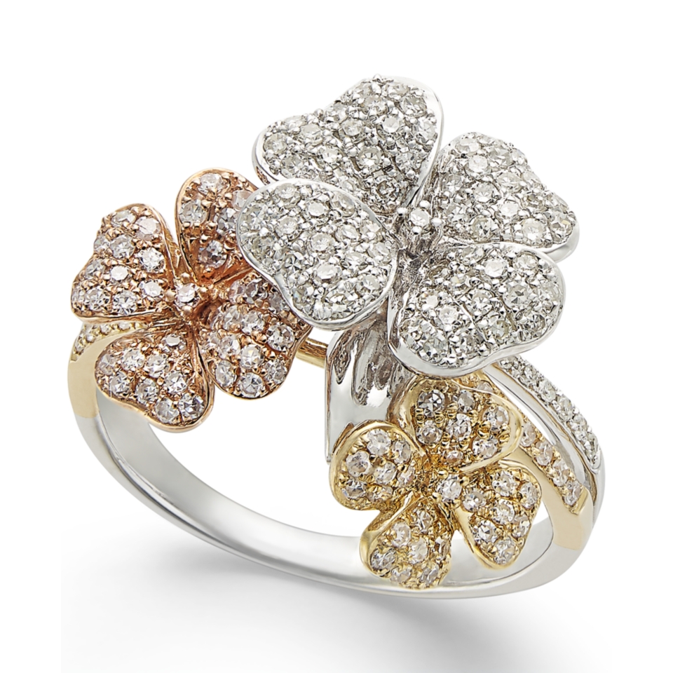 EFFY Diamond Tri Tone Flower Ring in 14k Gold (5/8 ct. t.w.)   Rings