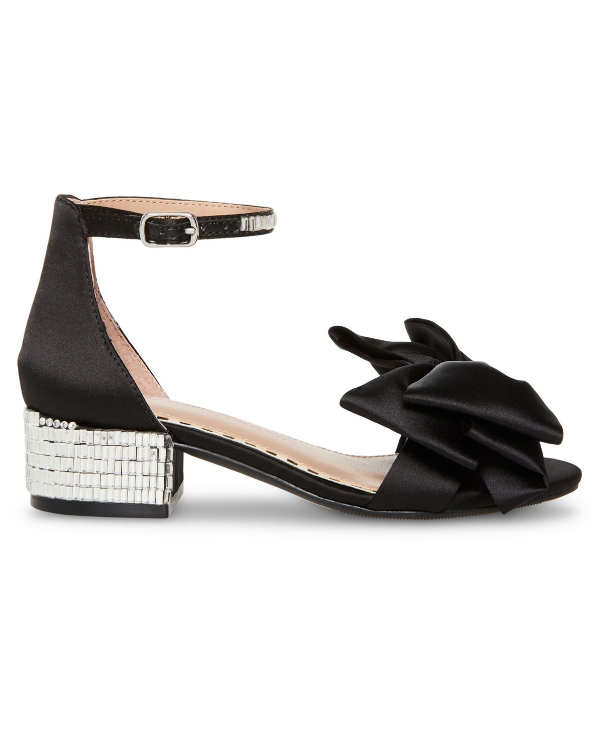 Betsey Johnson Little And Big Girls Maddy Rhinestone Heeled Sandals With Bow In Black