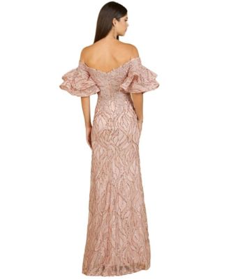 Women's Off shoulder mermaid beaded gown with tiered sleeves