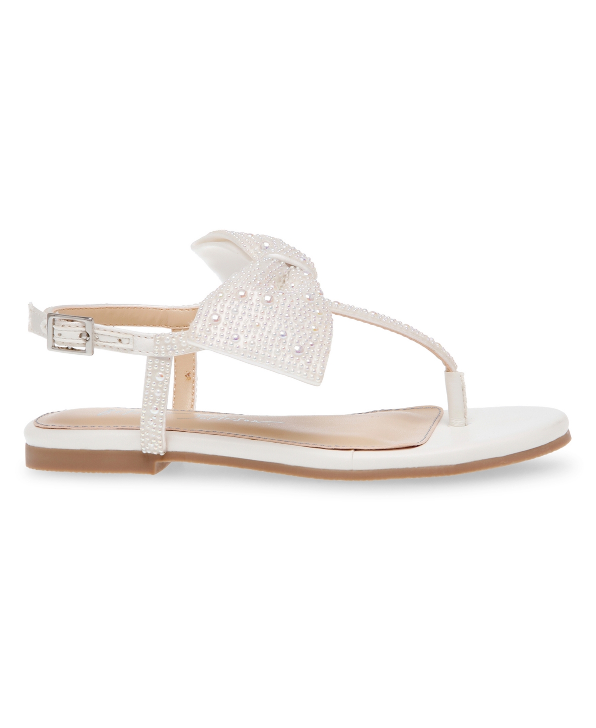 Betsey Johnson Little And Big Girls Sasha T-strap Sandals With Bow Detail In Pearl