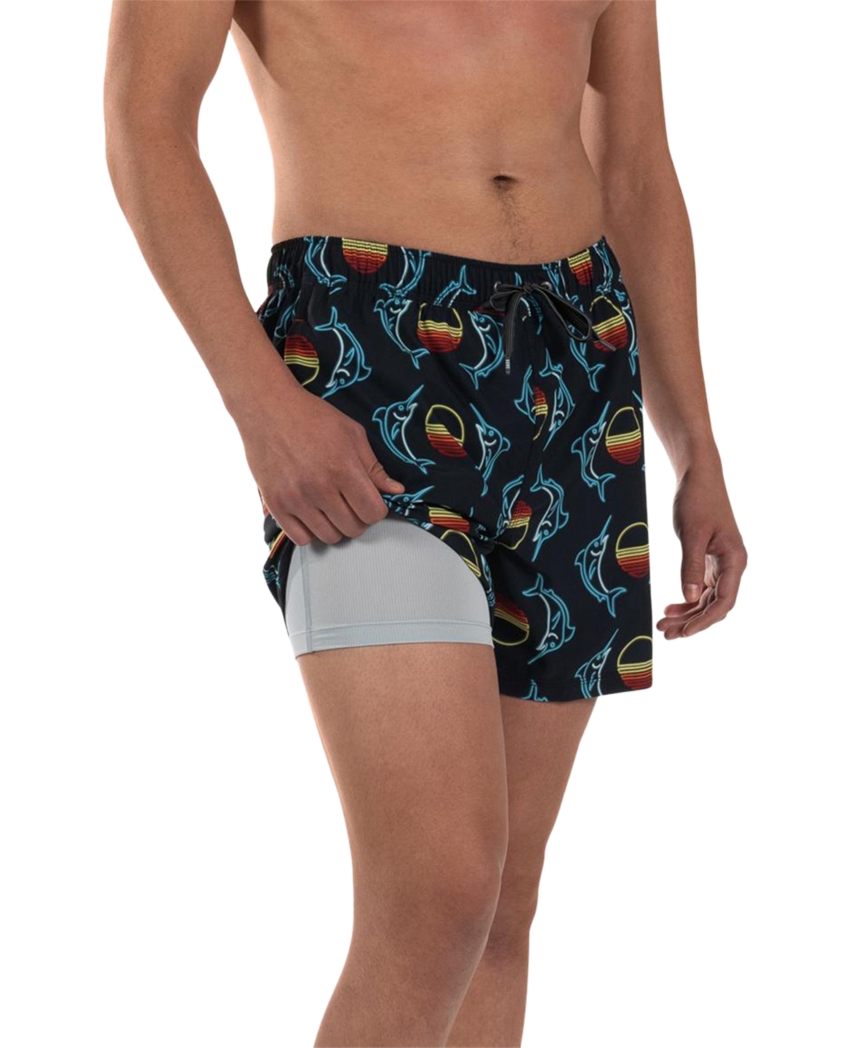 Men's Oh Buoy 2N1 Sunset Crest Printed Volley 5" Swim Shorts - Sunset Crest