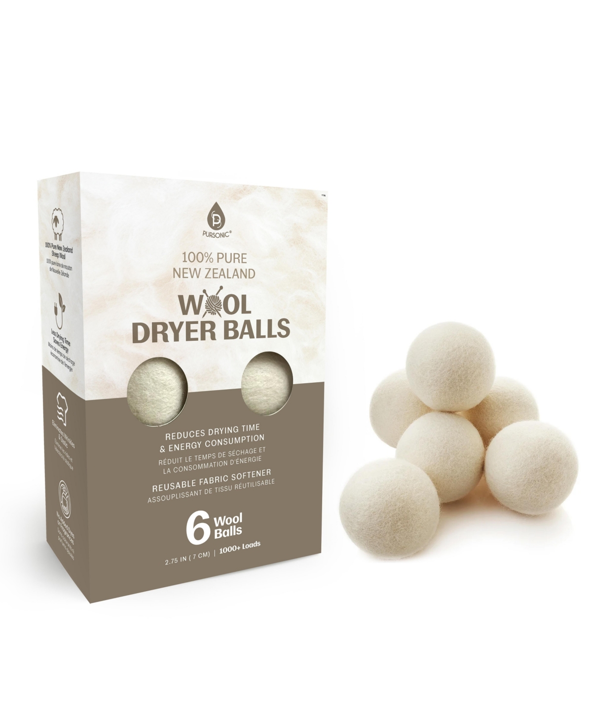 100% Pure New Zealand Wool Dryer Balls, Alternative to Dryer Sheets - Open White