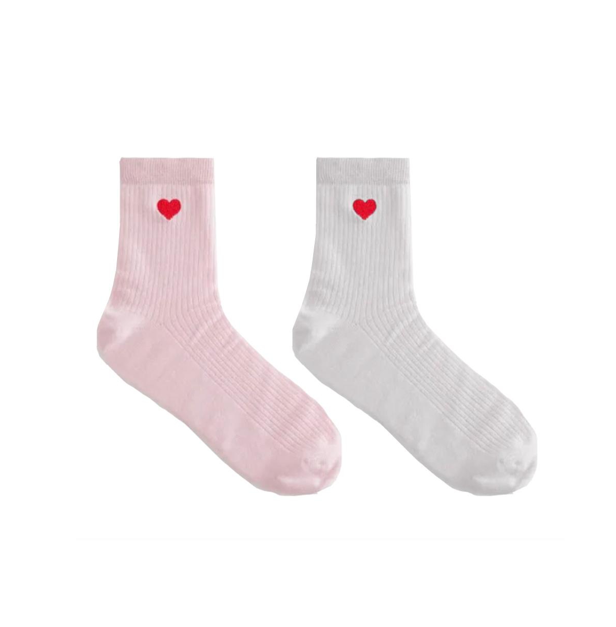 Stems Heart Crew Socks Two Pack In Pink,white