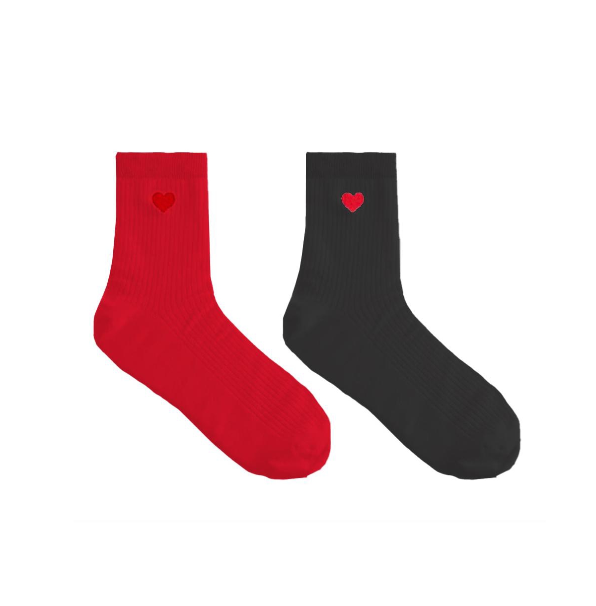 Stems Heart Crew Socks Two Pack In Red,black