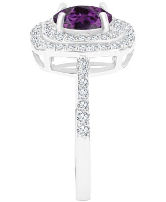 Amethyst (1-1/5 ct. t.w.) & Lab-Grown White Sapphire (1/2 ct. t.w.) Square Halo Birthstone Ring in Sterling Silver (Also in Additional Birthstones)