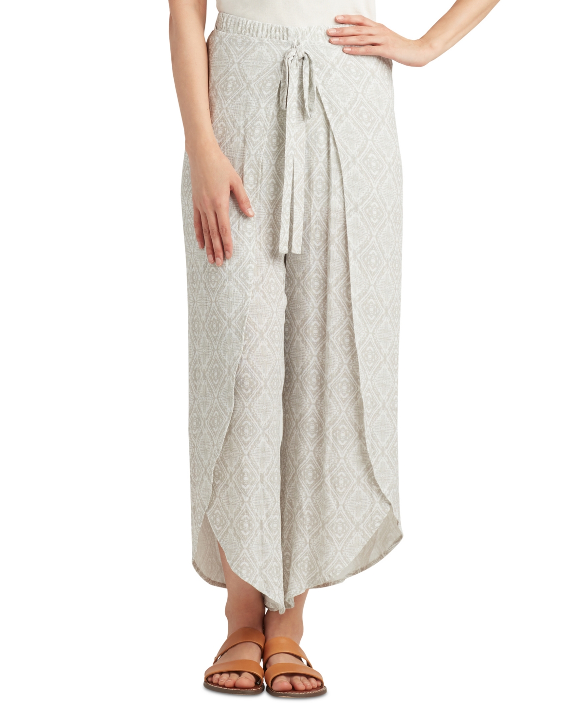 Juniors' Sarong-Style Mid-Rise Tie-Front Pants - Ivory