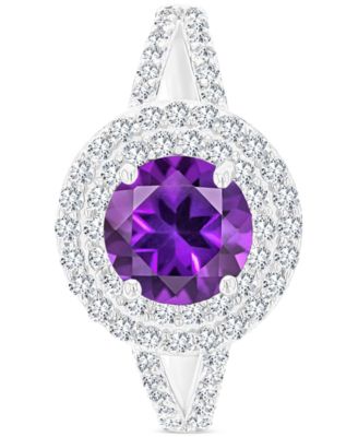 Amethyst (1-1/5 ct. t.w.) & Lab-Grown White Sapphire (5/8 ct. t.w.) Halo Birthstone Ring in Sterling Silver (Also in Additional Birthstones)