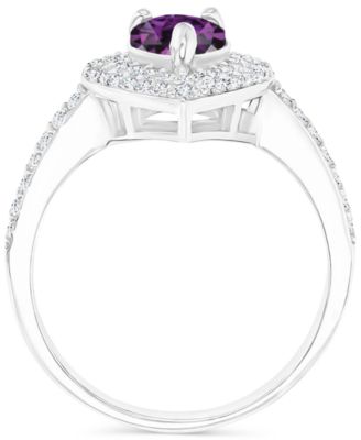 Amethyst (3/4 ct. t.w.) & Lab-Grown White Sapphire (3/4 ct. t.w.) Teardrop Halo Birthstone Ring in Sterling Silver (Also in Additional Birthstones)