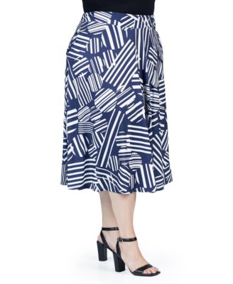 Plus Size Pleated Print Midi Skirt with Pockets