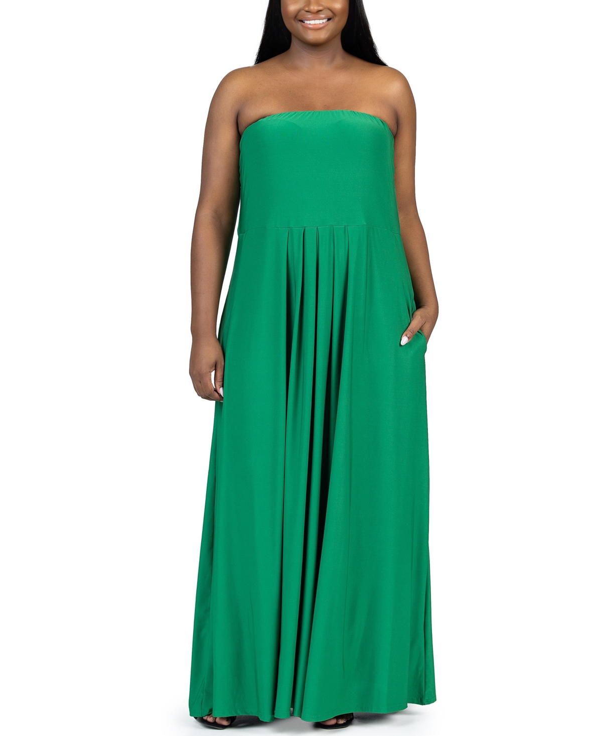 24seven Comfort Apparel Plus Size Strapless Maxi Dress with Pockets