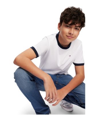 Toddler and Little Boys Contrast Trim Embroidered Logo Ken Tee