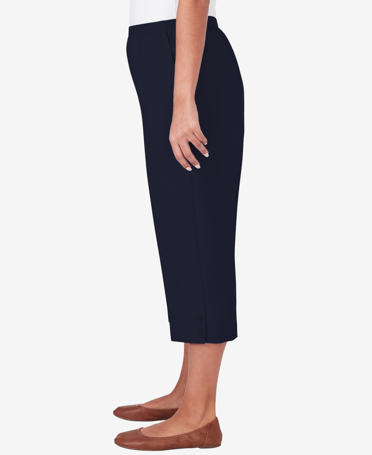 Alfred Dunner Women's Classic Stretch Waist Accord Capri Pants with Button Hem