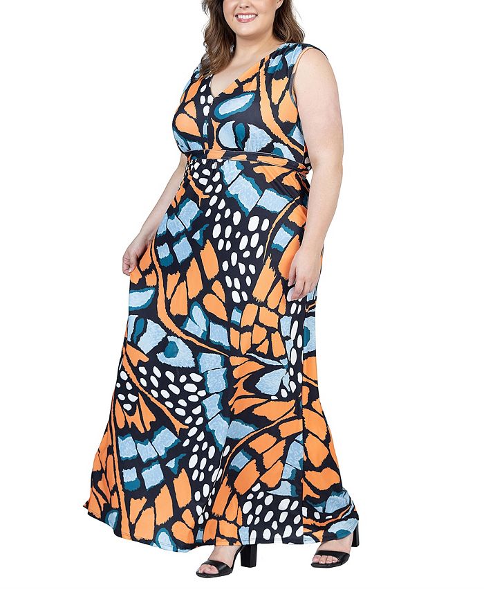 24seven Comfort Apparel Plus Size Empire Waist Sleeveless Maxi Dress ...