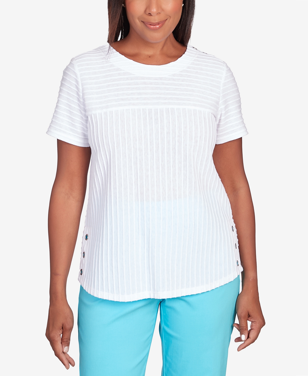 Shop Alfred Dunner Women's Classic Brights Solid Texture Split Shirttail T-shirt In White