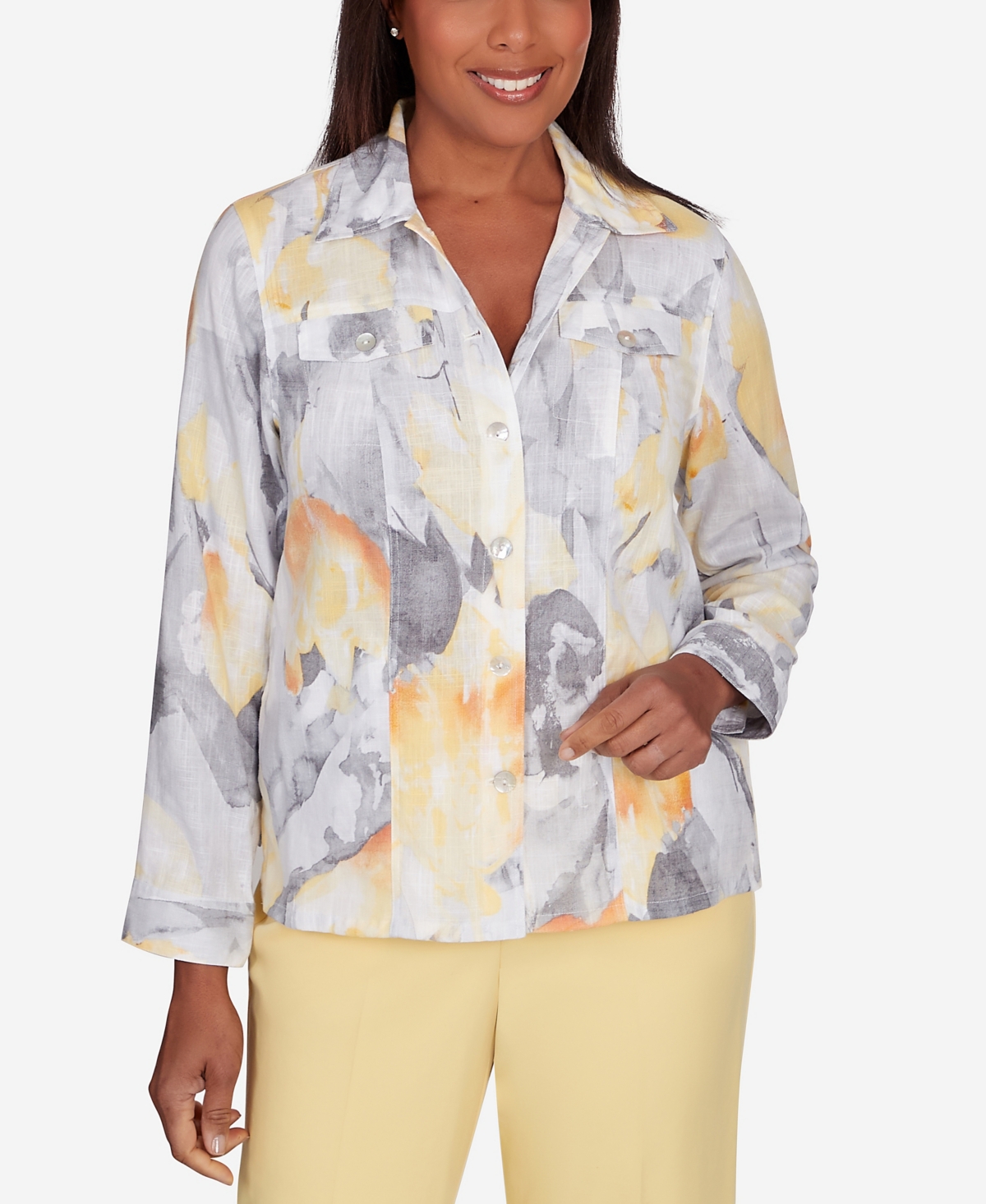 Alfred Dunner Petite Charleston Abstract Watercolor Jacket In Multi