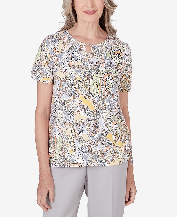 Alfred Dunner Petite Charleston Paisley Ruched Top - Macy's