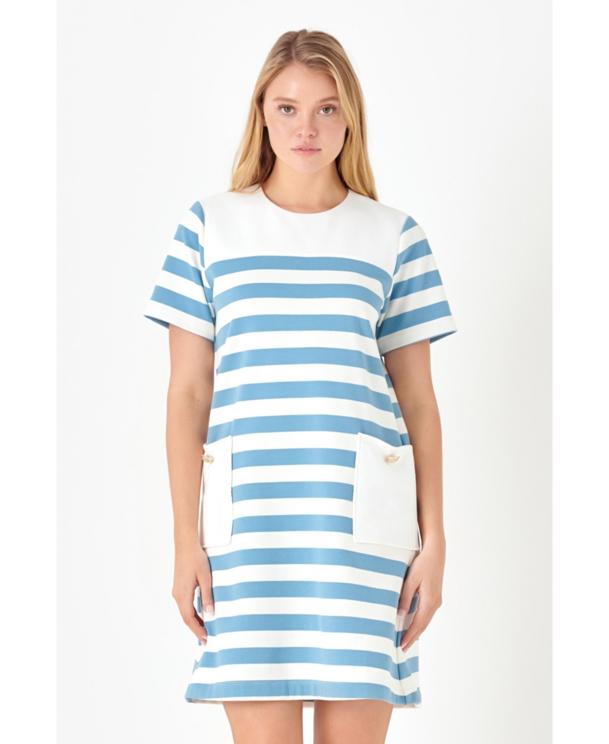 ENGLISH FACTORY WOMEN'S STRIPED DRESS WITH PATCH POCKETS
