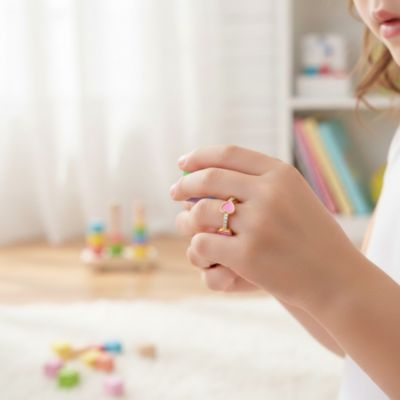 Girls/Teens Sterling Silver 14K Gold Plated with Cubic Zirconia Colored Enamel Heart Stacking Ring