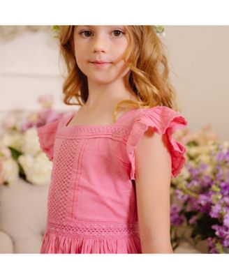 Girls' Flutter Sleeve Tiered Maxi Dress with Crochet Trim, Toddler