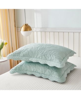 100% Cotton Embroidered Quilted Pillow Shams -Standard