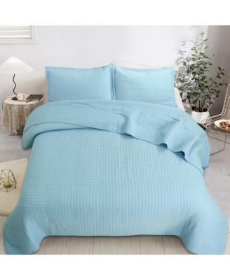 100% Blue Cotton Quilt Bedspread Set - Queen