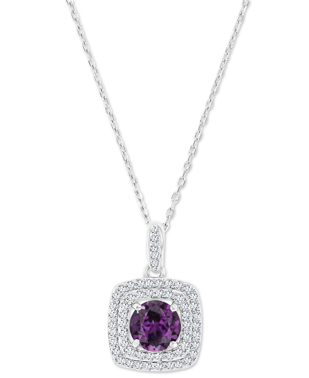 Macy's Amethyst (1-1/5 Ct. T.w.) & Lab-grown White Sapphire (1/3 Ct. T.w.) Square Halo Birthstone Pendant N In Alexandrite