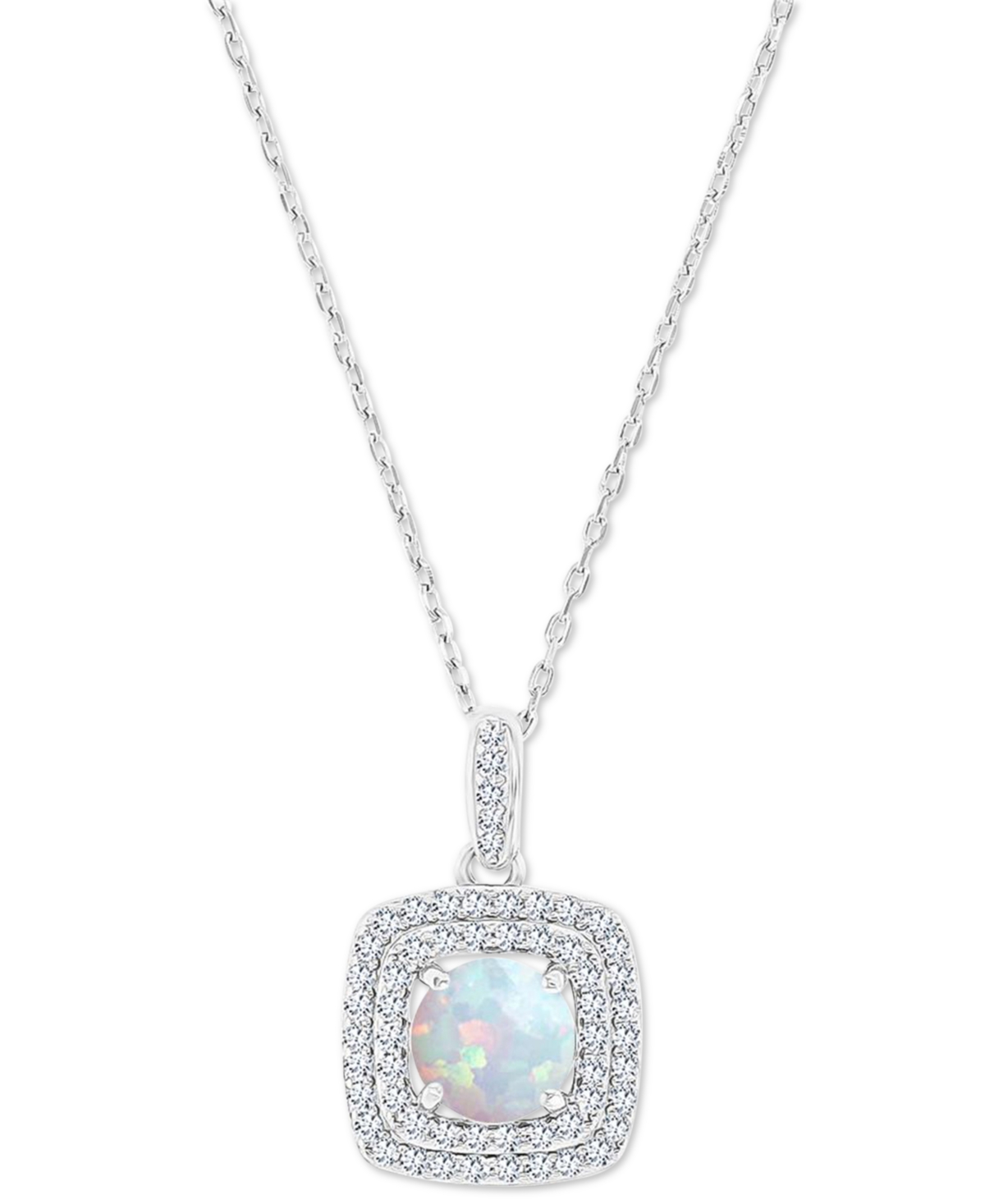 Macy's Amethyst (1-1/5 Ct. T.w.) & Lab-grown White Sapphire (1/3 Ct. T.w.) Square Halo Birthstone Pendant N In Opal