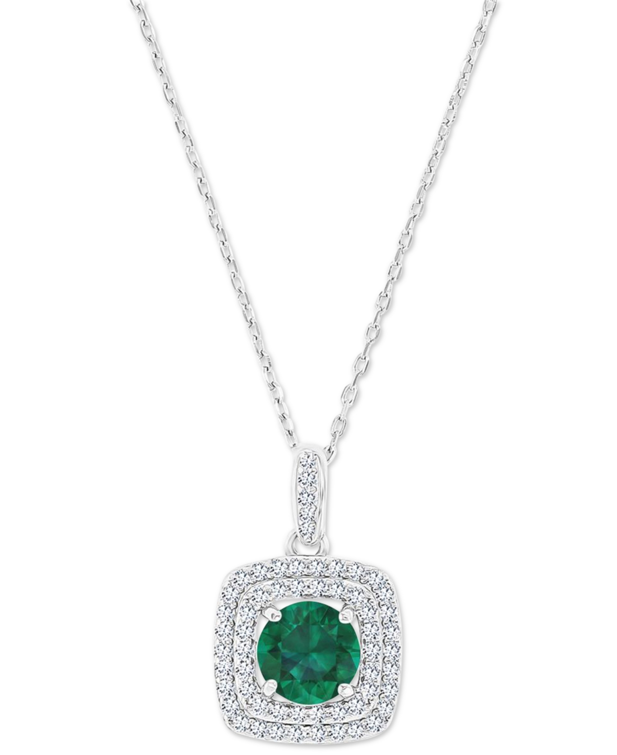Macy's Amethyst (1-1/5 Ct. T.w.) & Lab-grown White Sapphire (1/3 Ct. T.w.) Square Halo Birthstone Pendant N In Emerald