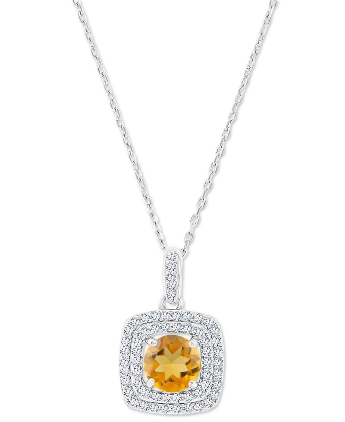 Macy's Amethyst (1-1/5 Ct. T.w.) & Lab-grown White Sapphire (1/3 Ct. T.w.) Square Halo Birthstone Pendant N In Citrine