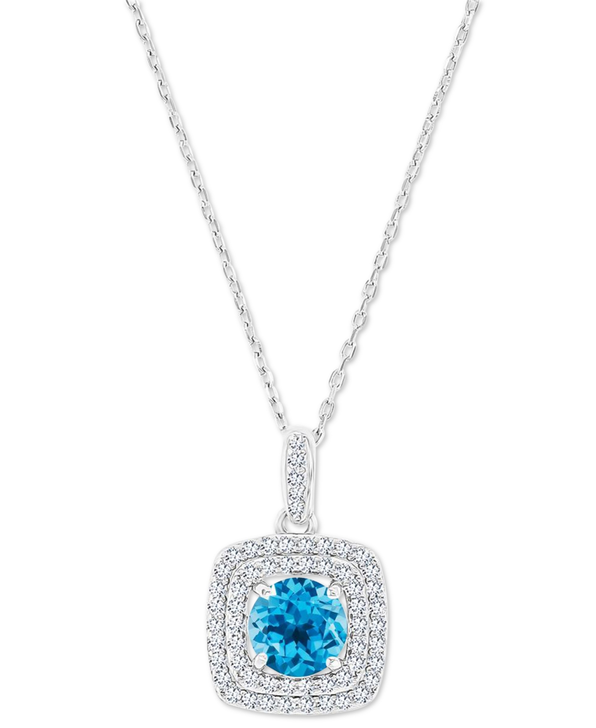 Macy's Amethyst (1-1/5 Ct. T.w.) & Lab-grown White Sapphire (1/3 Ct. T.w.) Square Halo Birthstone Pendant N In Blue Topaz
